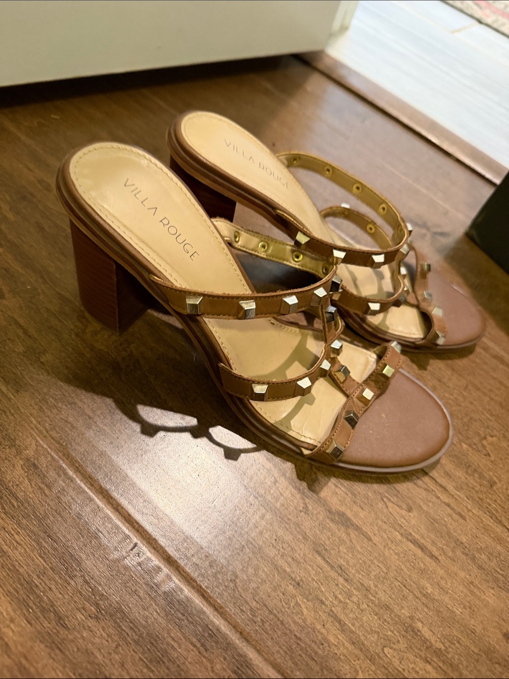 Villa Rouge Brown Studded Block Heel Sandals - Brown